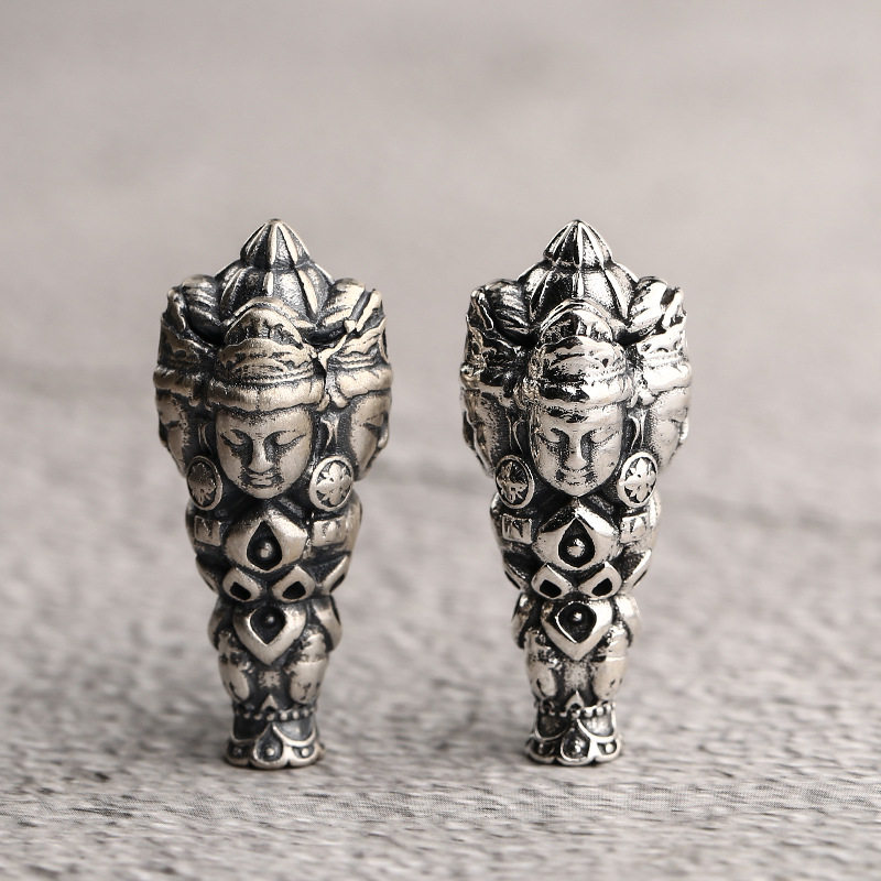 S925银 四面佛三通藏式配饰diy 吊坠挂件饰品配件