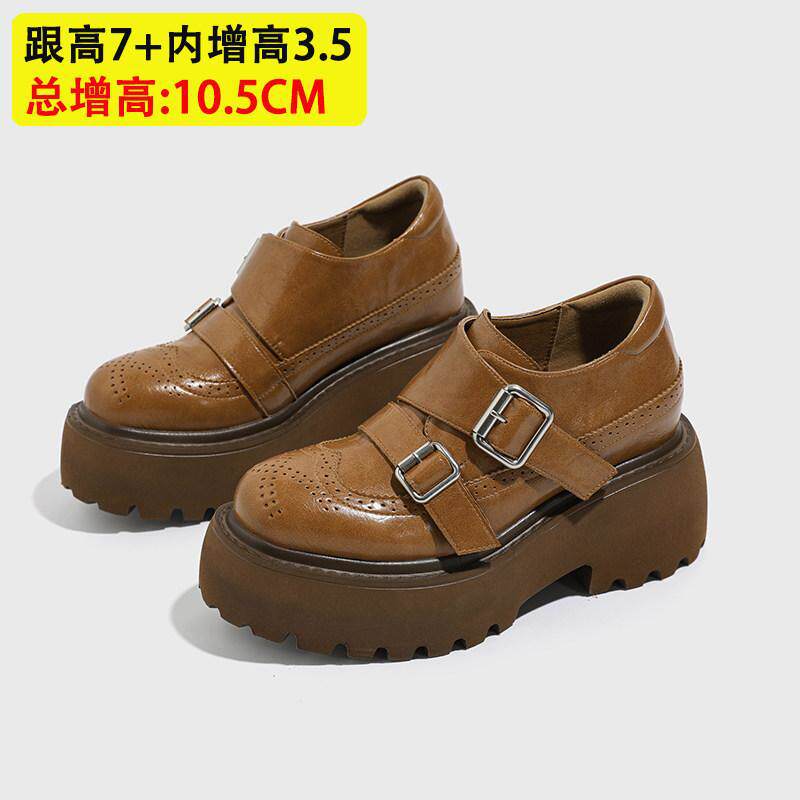 厚底英伦风德比小皮鞋女秋冬季新款10cm高跟女鞋休闲深口乐福单鞋