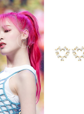 特价现货YoungWon正品OHMYGIRL玄胜熙同款粉白水晶小可爱耳环925