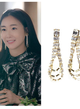 YoungWon正品爱的迫降崔智友BLACKPINK LISA同款奢华水晶流苏耳环