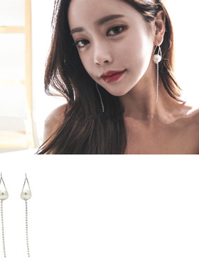 【现货】YoungWon韩国正品明星同款简约合金珍珠长款耳环防敏显瘦