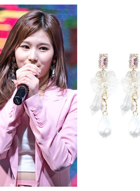 特价现货YoungWon正品TWICE林娜琏SANA凑崎纱夏同款粉水晶耳环