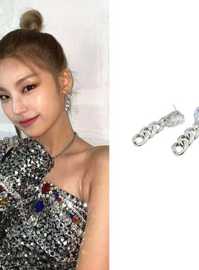 特价现货YoungWon正品ITZY黄礼志同款大颗水晶合金耳环防敏针金银