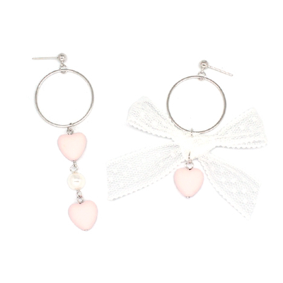 现货桃心蕾丝不对称耳环