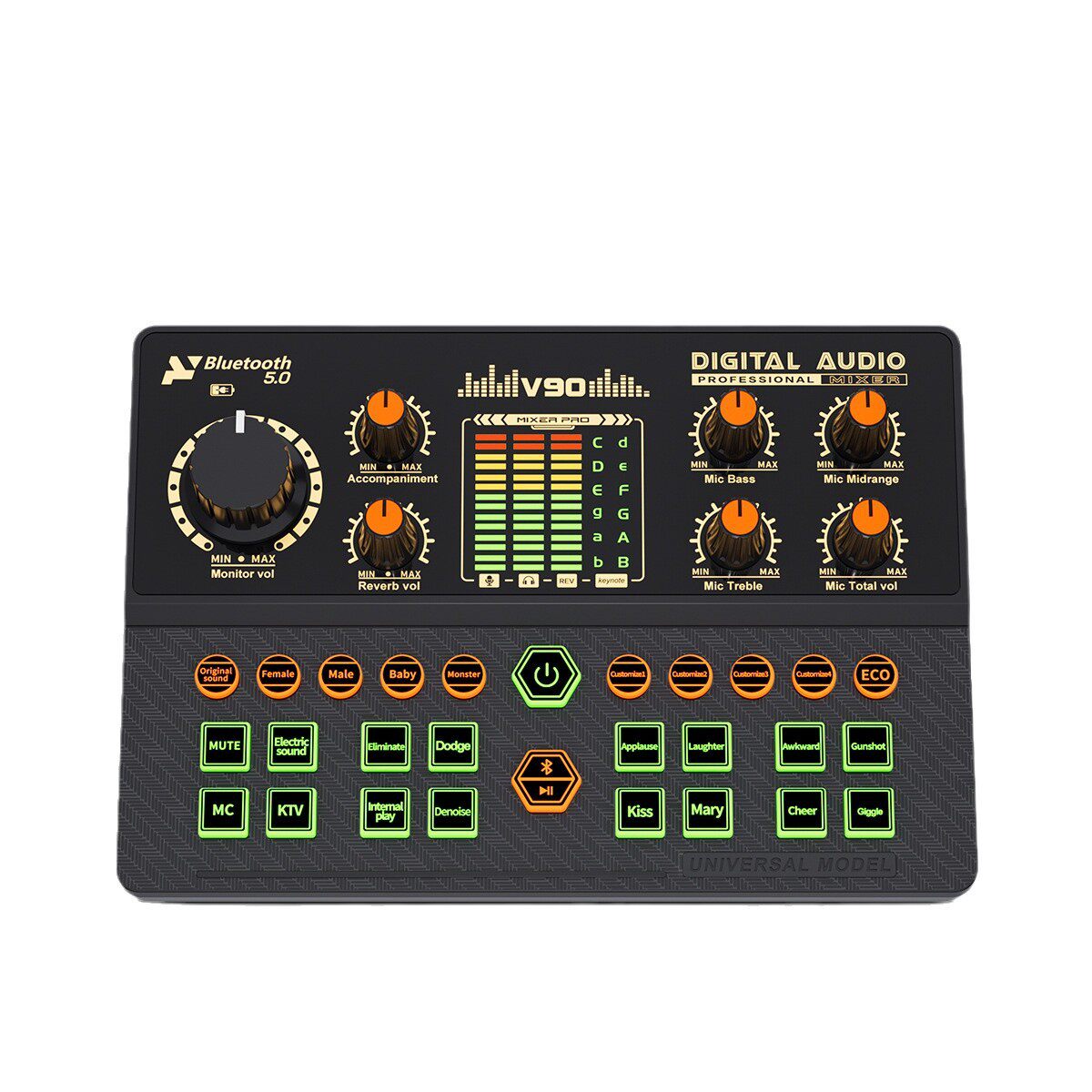 V90直播声卡唱歌电脑手机直播K歌一体外置声卡全套英文版跨境外贸