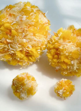 黄色油画风辅料可爱娃头毛线球饰品包挂配件DIY大小手工彩毛球