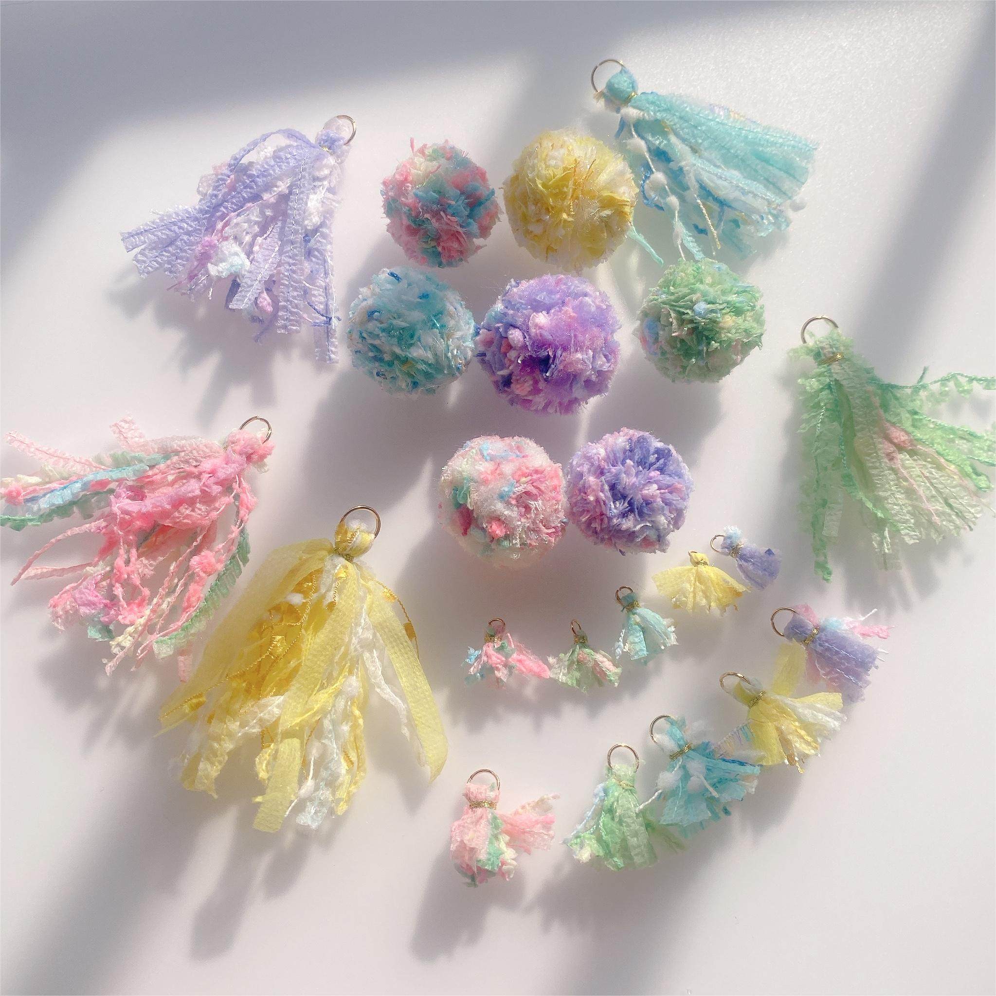 原创手工DIY少女文玩饰品配件无纺混线流苏耳环手账穗子吊坠辅料