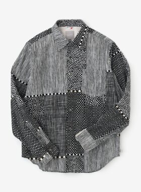 sousou日本代购Yousou男女长袖高島縮棉翻领经典印花衬衫間墨黒