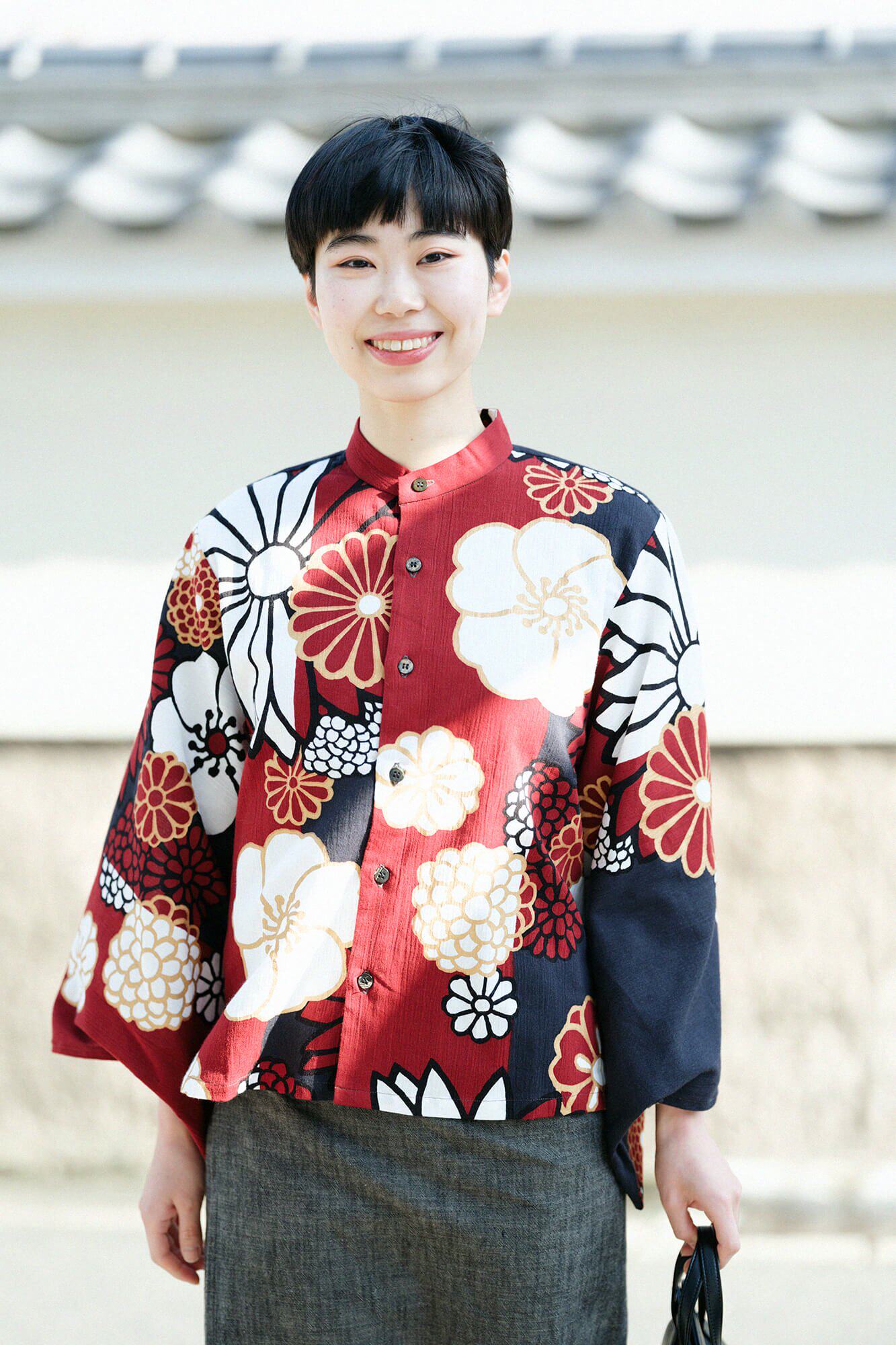 sousou代购日本京都设计女立领高島縮全棉宽松和服袖草衣外套金襴