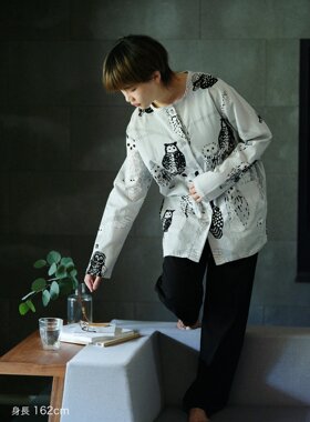 sousou代购Yousou日本京都男女全棉家居服长袖长裤睡衣套装貓頭鷹