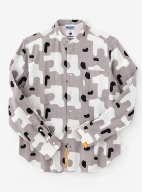 sousou日本代购Yousou男女长袖全棉高島縮立领经典印花衬衫幽默