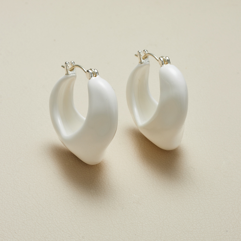 AHCHOO 静奢风白色珐琅滴釉耳环小众设计弧形百搭耳钉提篮耳饰女