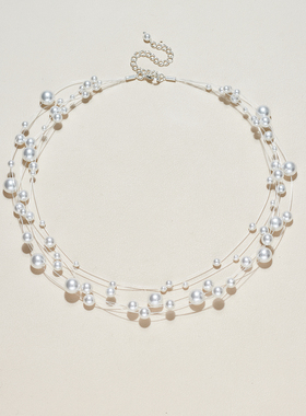 AHCHOO 静奢满天星人鱼泡泡透明鱼线多层手工珍珠项链小众锁骨链