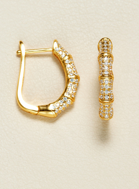 AHCHOO 静奢风S925纯银手工镶钻锆石竹节耳环小众设计耳饰女礼物