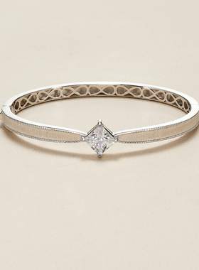 AHCHOO 静奢百搭几何肌理感手环S925纯银方形锆钻高级手镯女礼物