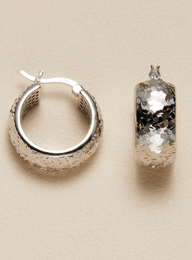 AHCHOO 静奢百搭碎冰冰耳环S925纯银耳饰高级感爆闪宽版C环粗耳扣