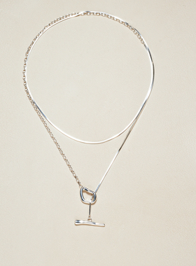 AHCHOO 通体S925纯银长款毛衣链小众设计高级感OT扣手工拼接项链