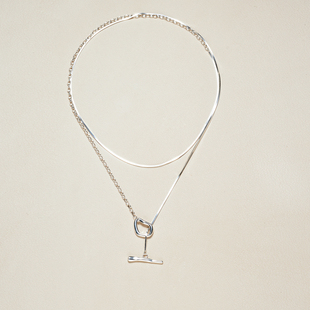 AHCHOO 毛衣链小众设计高级感OT扣手工拼接项链 通体S925纯银长款