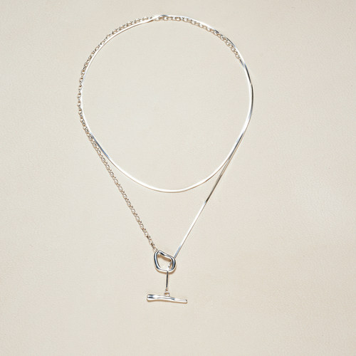 AHCHOO 通体S925纯银长款毛衣链小众设计高级感OT扣手工拼接项链