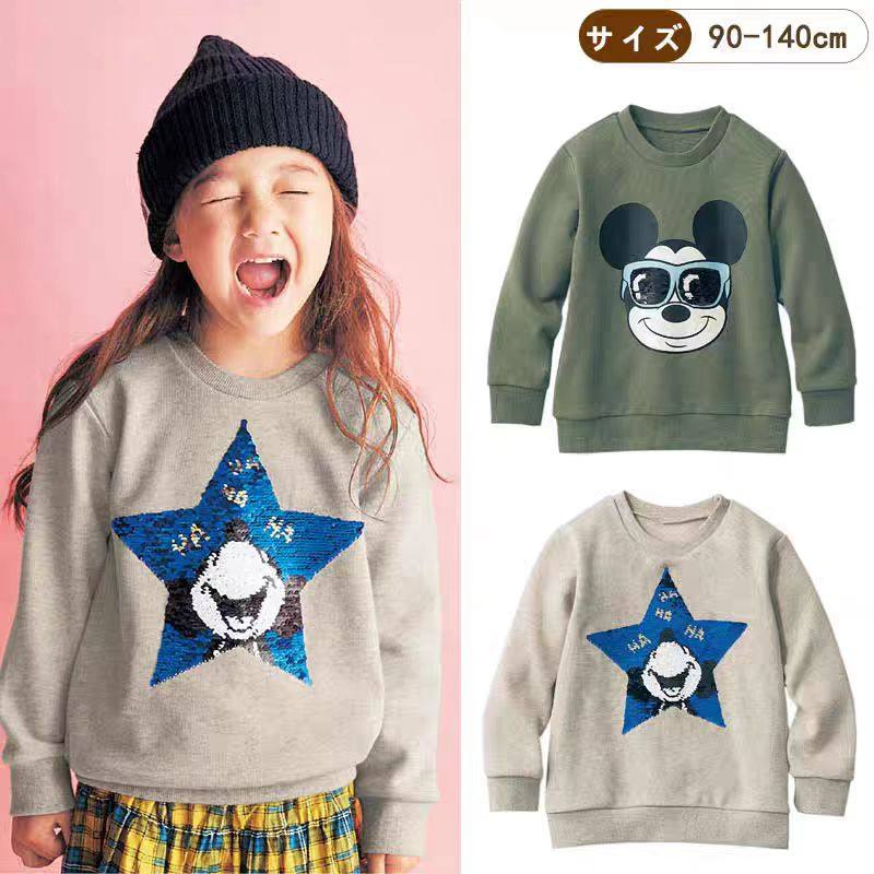 秋冬男女童纯棉毛圈卡通亮片可变图案卫衣儿童前片带内衬圆领上衣