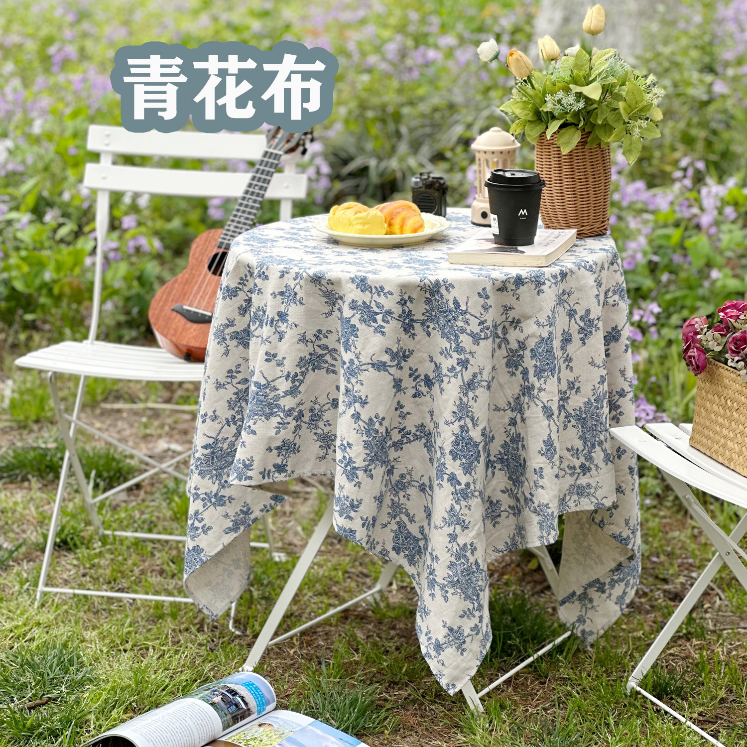 法式复古碎花桌布咖啡店背景布