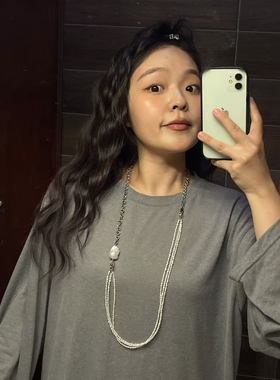 慵懒毛衣链 黑桃心 黑皮绳爱心项链 天然水晶