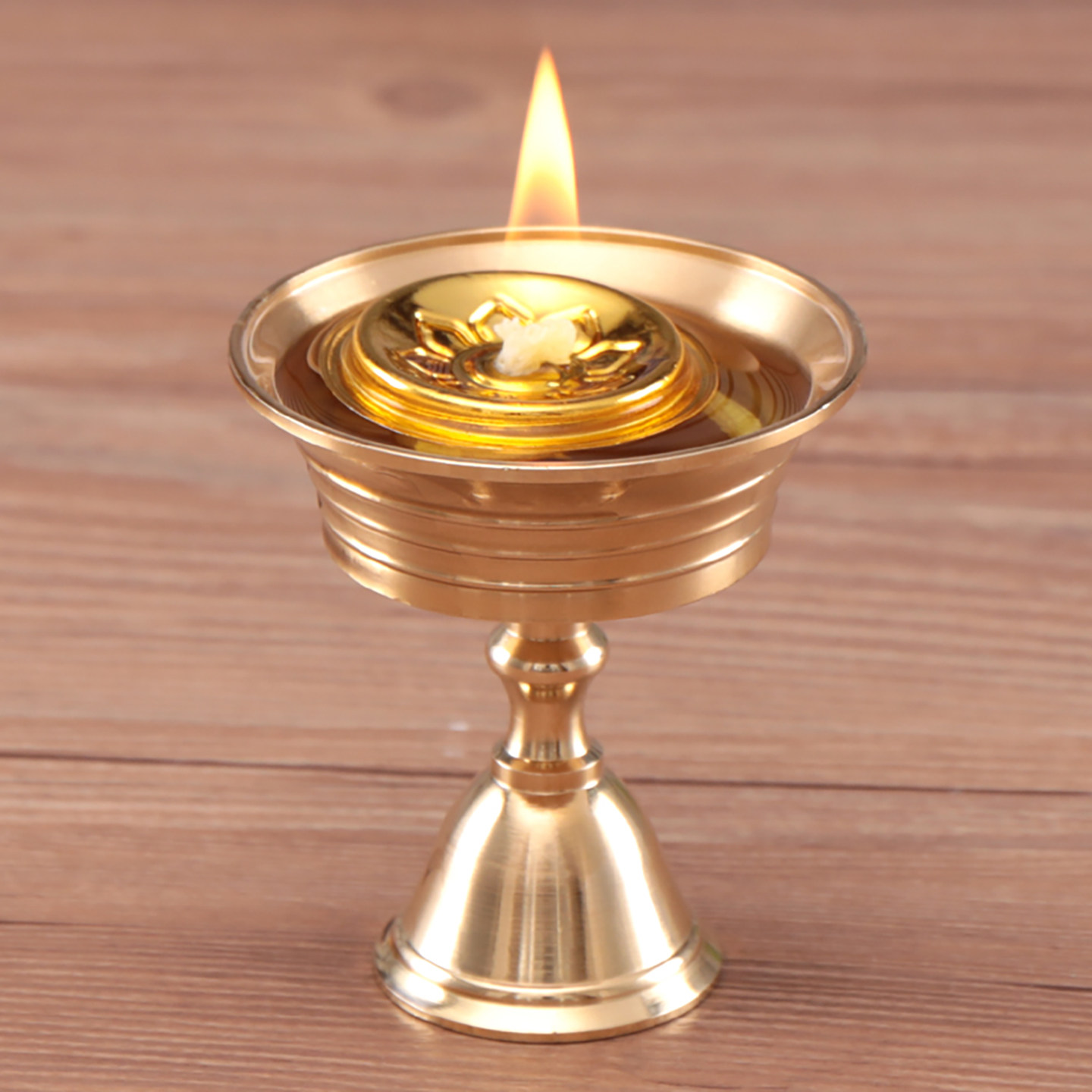 黄铜酥油灯座家用室内油灯灯盏蜡烛台纯铜底座佛前供奉长明灯供灯