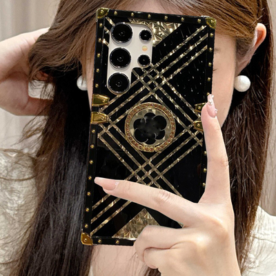 三星s25ultra手机壳新款高级感samsun方形galaxy+适用s24plus电话s23烫金指环s22全包保护套525453支架note20