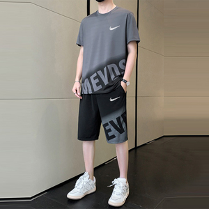 耐克顿运动套装男冰丝短袖夏季薄款跑步一套搭配男装休闲短裤衣服