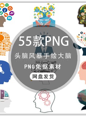 手绘企业创意头脑风暴科技大脑创意思维人脑图案png免抠素材