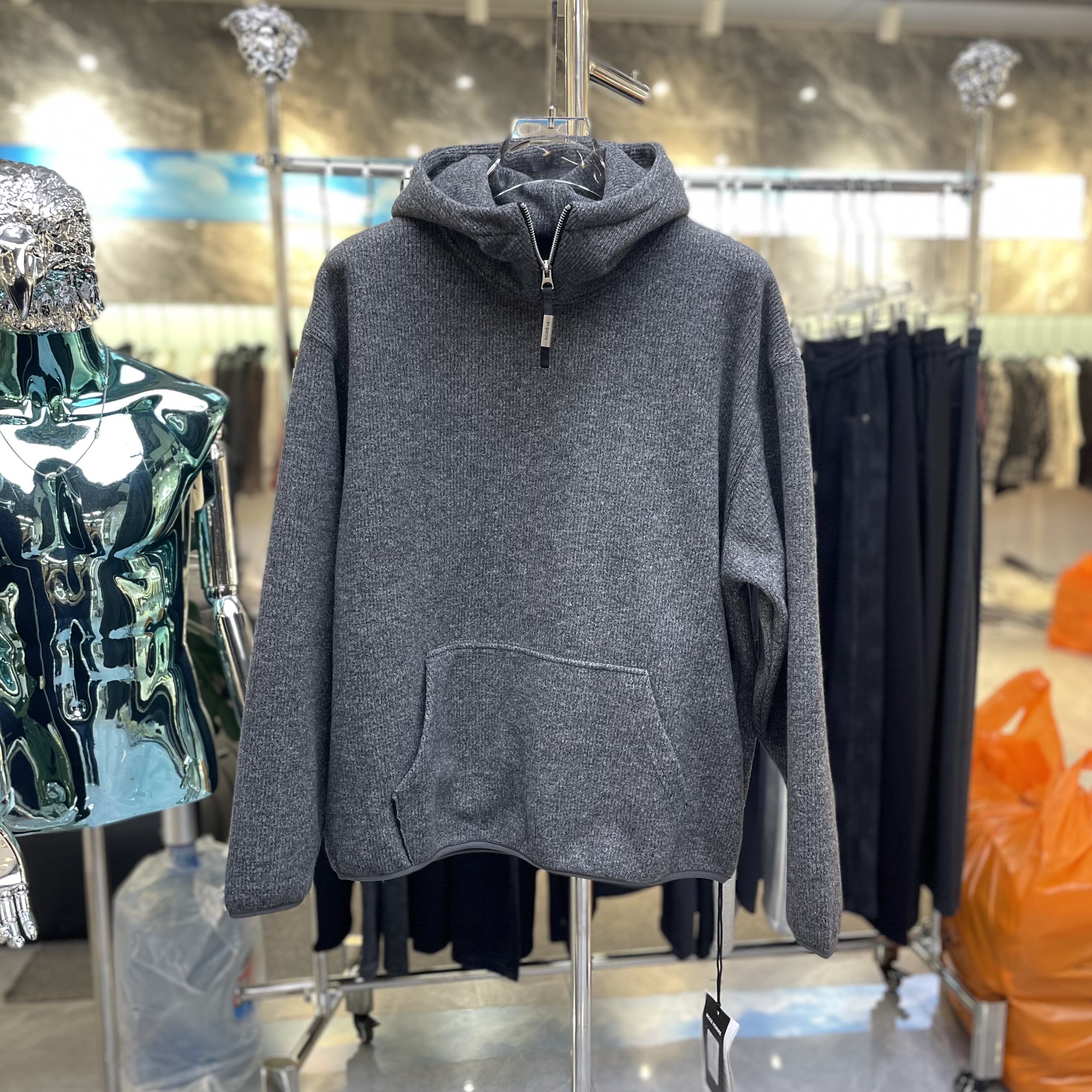 男士秋冬加绒加厚卫衣2025新款半拉链连帽宽松简约时尚套头呢上衣