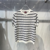 夏季 潮流条纹字母印花短袖 帅气圆领针织衫 修身 T恤男士