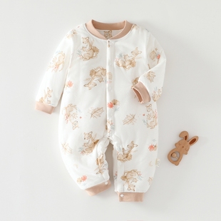 婴儿夹棉连体衣秋冬150克棉宝宝夹棉哈衣新生儿棉衣加厚纯棉爬服