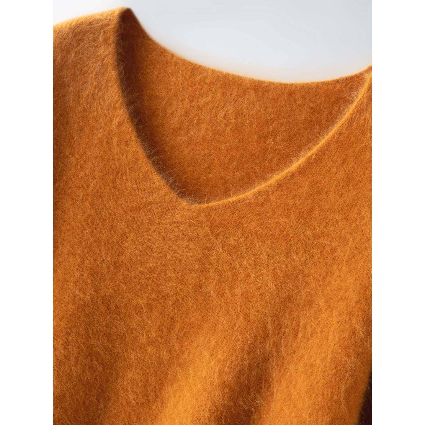 内蒙古产山羊绒衫女V领拉绒宽松慵懒风毛衣针织羊毛打底衫特价