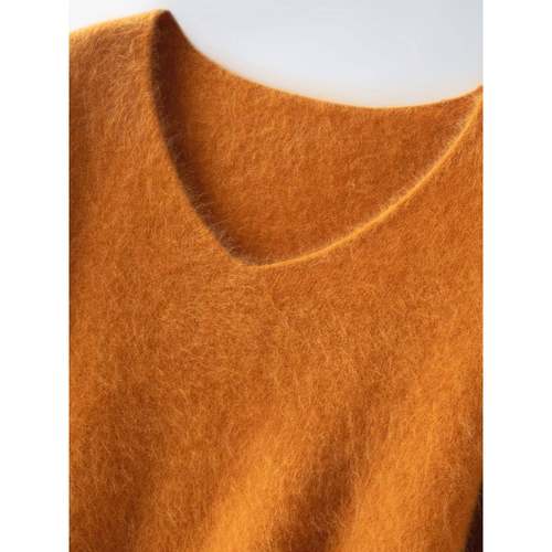 内蒙古产山羊绒衫女V领拉绒宽松慵懒风毛衣针织羊毛打底衫特价