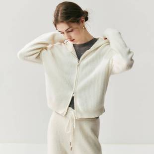 Alo同款华夫格老钱风山羊绒套装女双拉链连帽针织开衫加厚阔腿裤