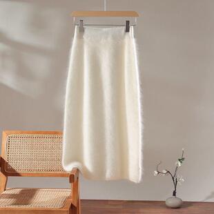 拉绒5%山羊毛95羊毛韩版半身裙子中长款一步裙A字短裙软糯针织裙