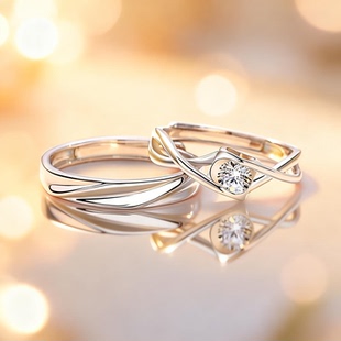 DR情侣对戒S999纯银戒指一对轻奢高级感闭口对戒生日礼物送男女友