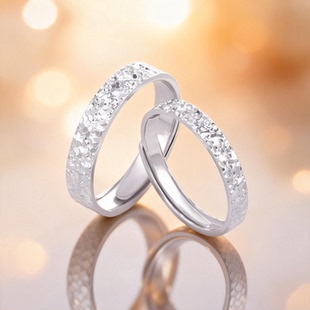 DR碎碎冰戒指情侣对戒999纯银一对素圈尾戒定制生日礼物送女男友