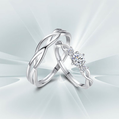 DR莫桑石钻戒情侣对戒纯银999戒指一对结婚求婚戒圣诞礼物送女友
