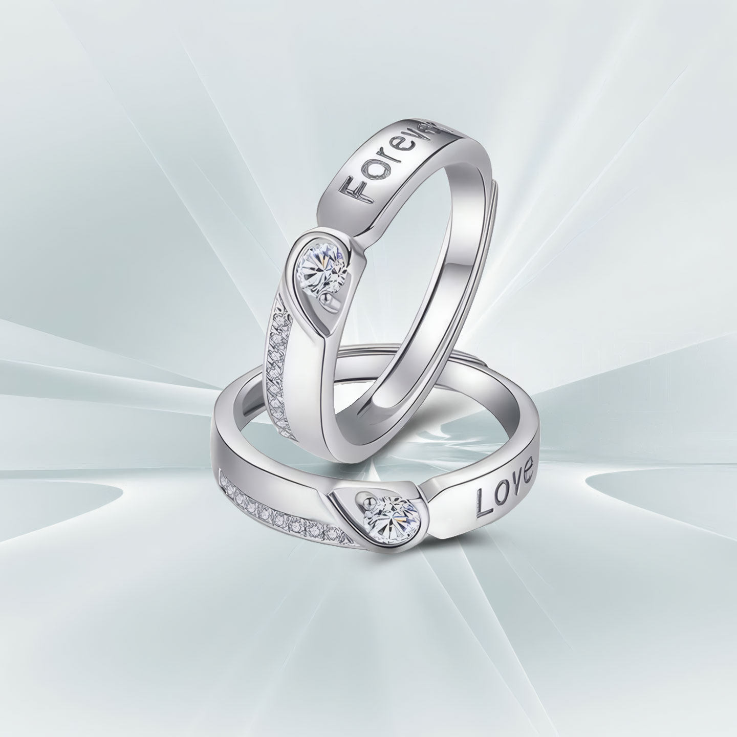 DR永结同心情侣戒指999纯银一对男女求婚结婚对戒生日礼物送女友