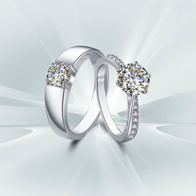 DR莫桑石钻戒1克拉999纯银情侣对戒男女一对求婚结婚戒指送男女友