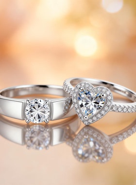 DR戒指情侣对戒999纯银一对婚戒对戒求婚结婚莫桑石钻石送男女友