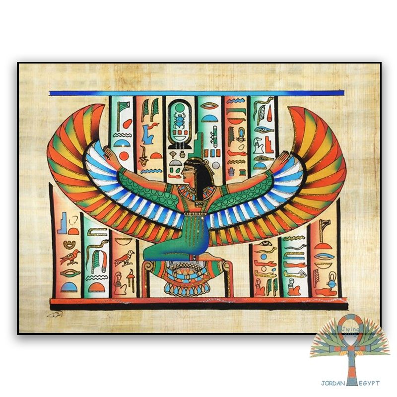 埃及进口莎草纸画手工家居画无框伊西斯isis女神金银粉夜光