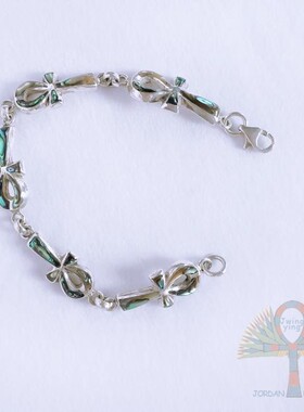 新品古埃及首饰手工银天然彩贝安卡安克生命之匙十字架甲虫手链