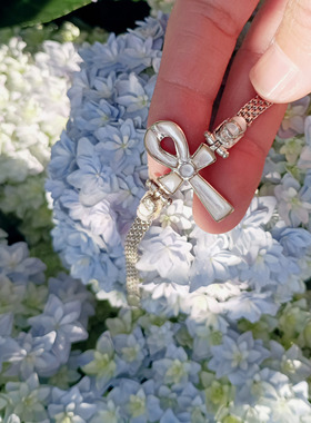 埃及女手工银复古十字架手链