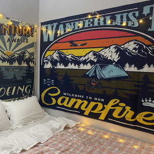 美式复古野营墙壁装饰大挂毯床头卧室宿舍房屋布置直播背景布北欧