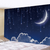 星空月球浪漫治愈系背景布卧室床头墙上装 饰挂毯宿舍直播墙布改造