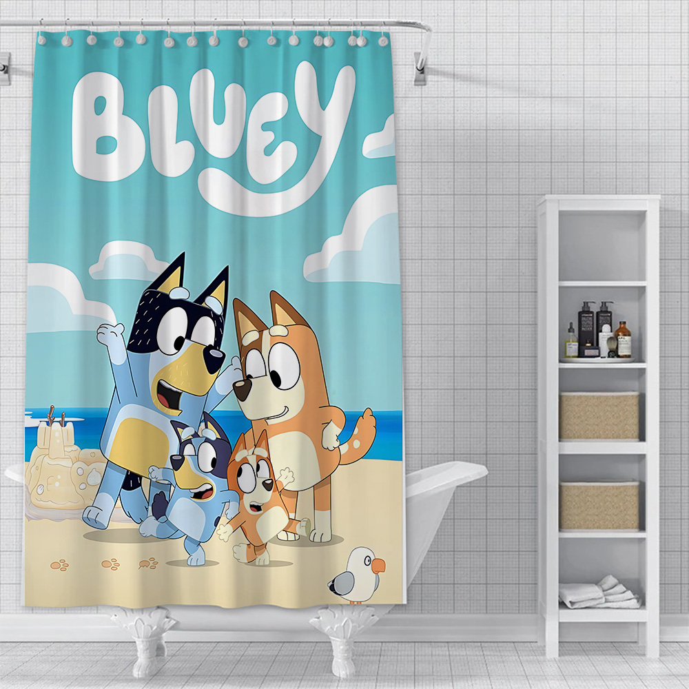 卡通狗狗布鲁伊一家加厚防水浴帘