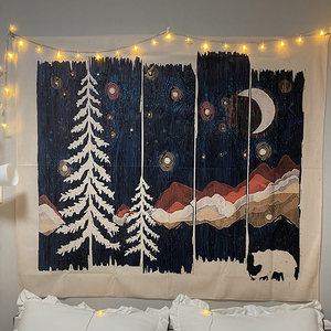 北欧ins森林熊墙壁装饰挂毯网红背景布床头卧室宿舍墙挂布免打孔